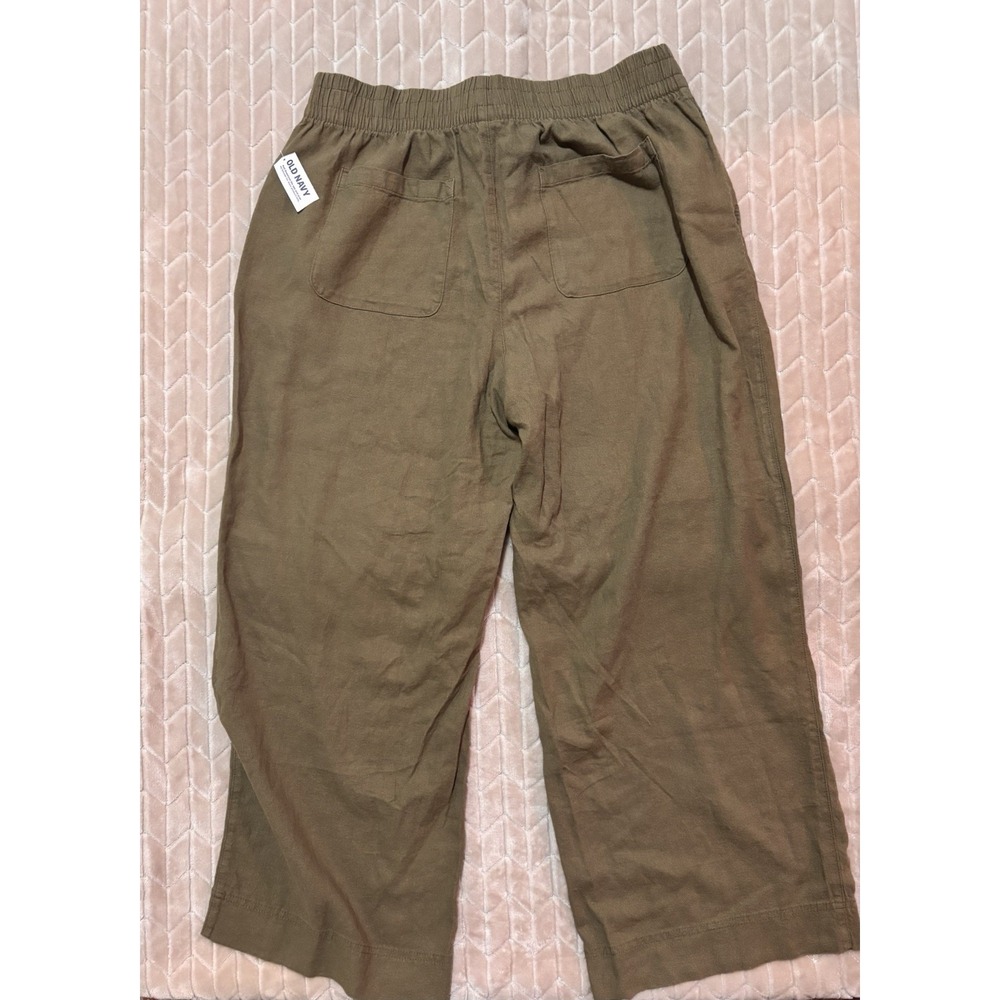 Old Navy Linen Blend Wide Leg Pants PL Olive Green High Rise Coastal Grandma NWT - Picture 7 of 10